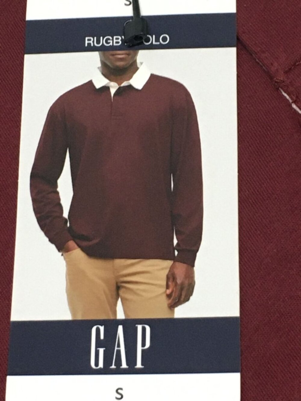 GAP Mens Rugby Polo Shirt Size SMALL - Burgundy w / White Collar Long Sleeve NWT